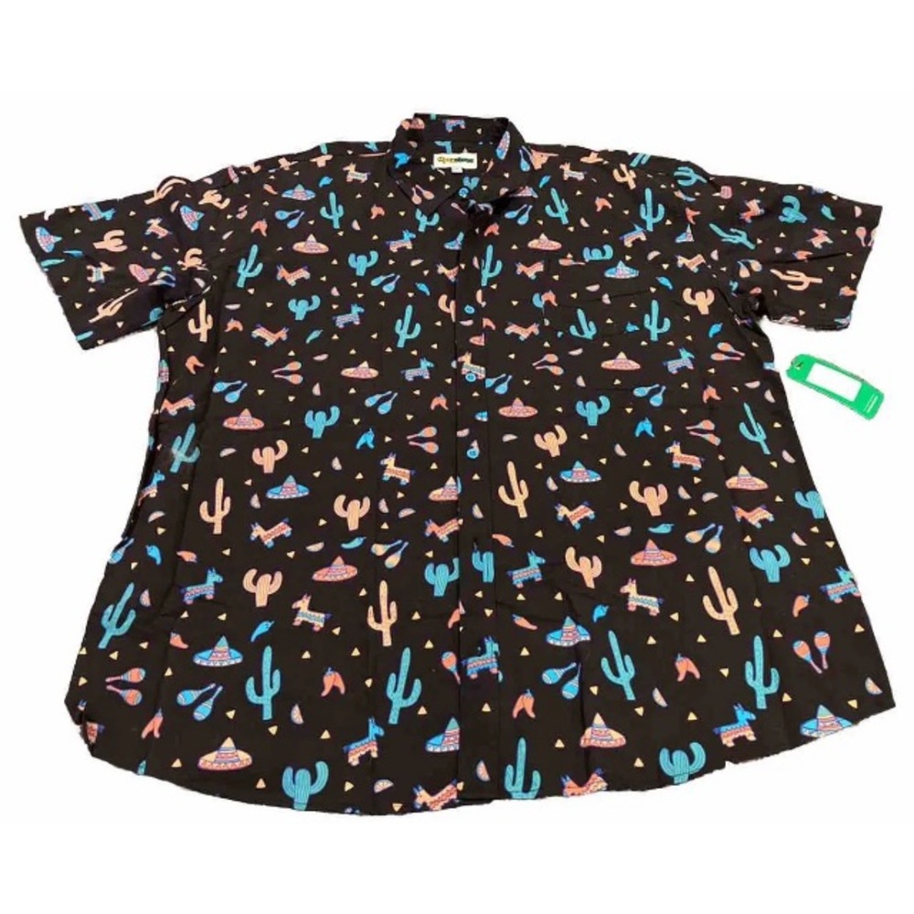 Tipsy Elves Hawaiian 3XL Men Midnight Fiesta Button Down Shirt Cotton Rayon